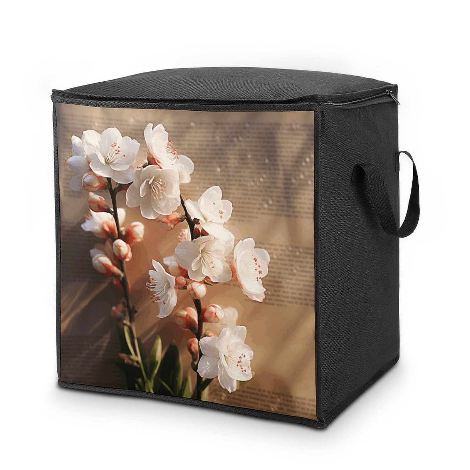 A Peach Blossom Storage Bag Quilt Storage Bag with Sturdy Zippered Fashion Breathable Closet Organizer Storage Boxes with Carry Handles for Blanket Pillow Bedding