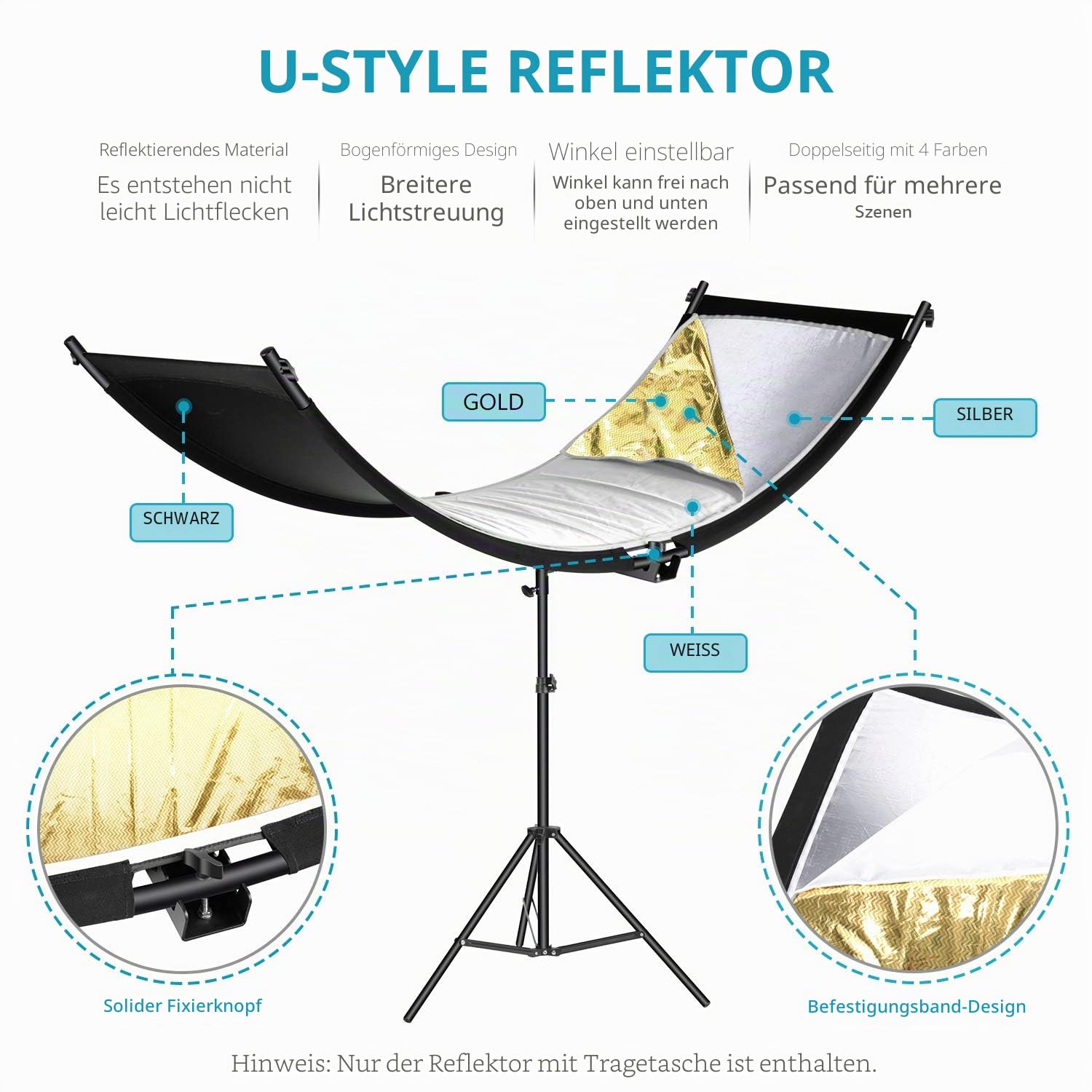 NEEWER U Typ Licht Diffusor Reflektor für Studio und Fotografie Situation mit Tragetasche, Arclight Gebogener Reflektor 167 x 61cm in Schwarz/Weiß/Gold/Silber (Lichtständer Nicht enthalten)