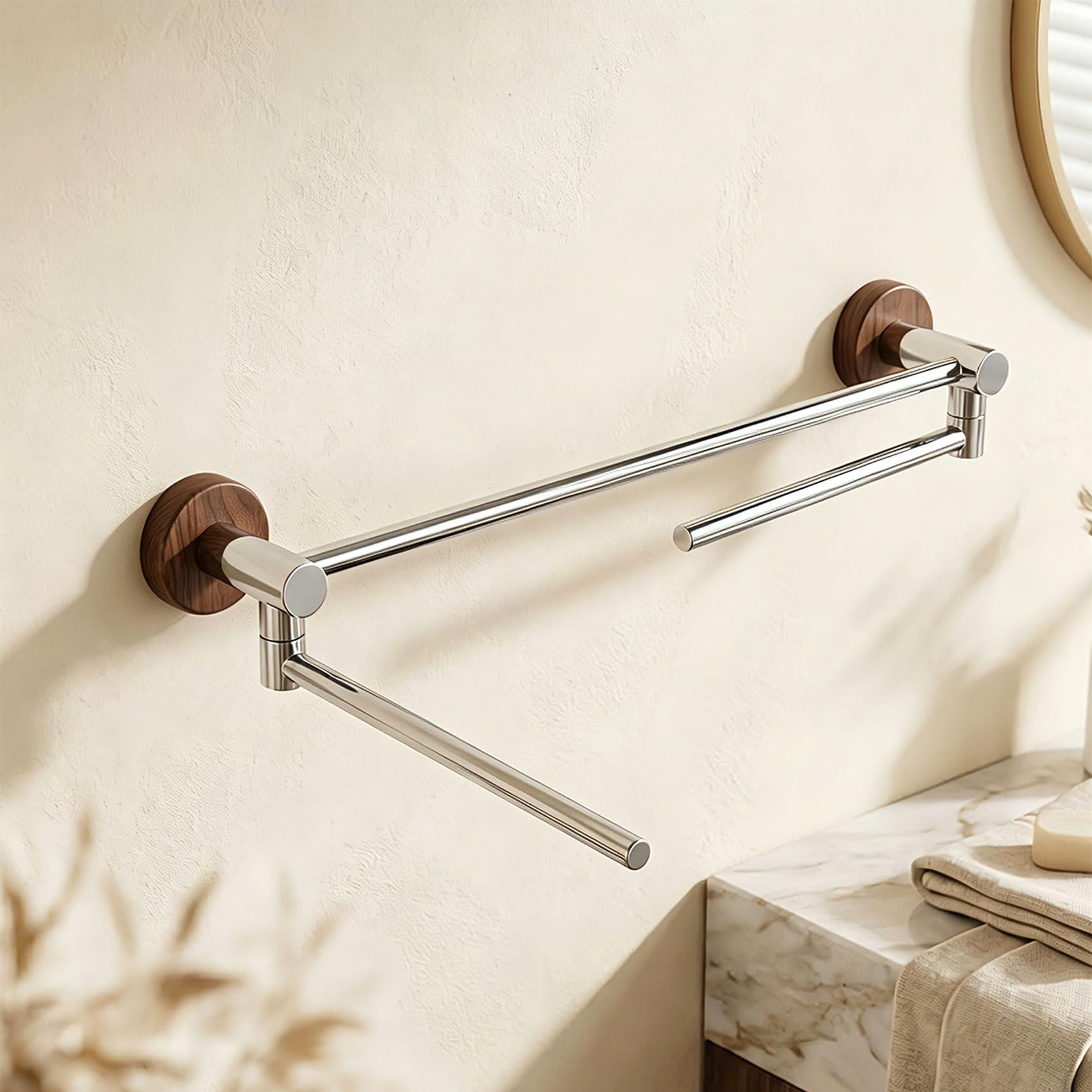 Bathroom Towel Bars, 23-Inch Rustproof SUS304 Stainless Steel Towel Racks, 2-Arm 180° Rotating Wall-Mount Drying Bar for Bathroom & Kitchen, Space-Saving(2 BAR,70cm/27.6in)