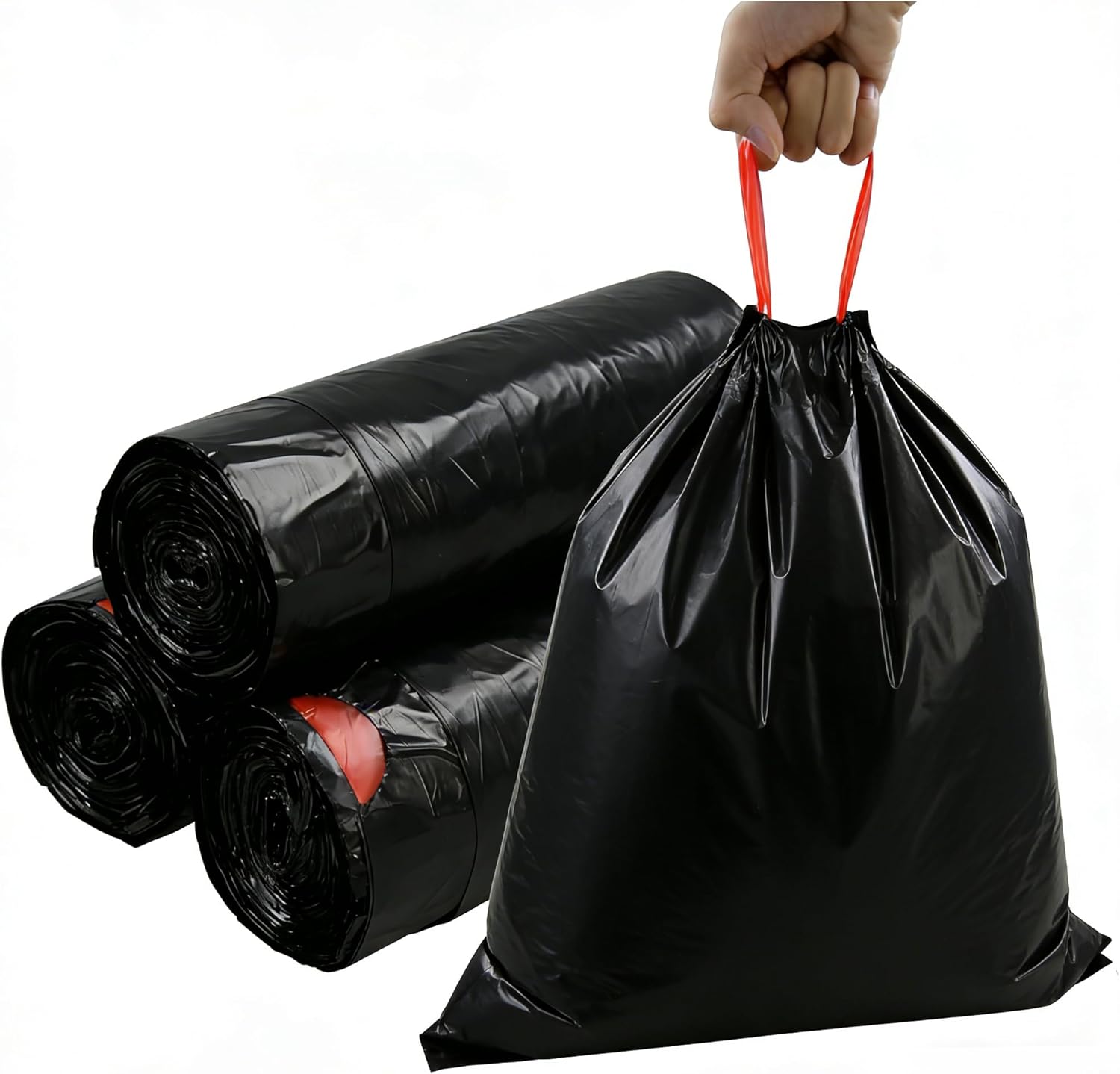 13 Gallon Plastic Bin Liner Bags, Kitchen Drawstring Trash Bag, Black Waste Bags, 220 Counts