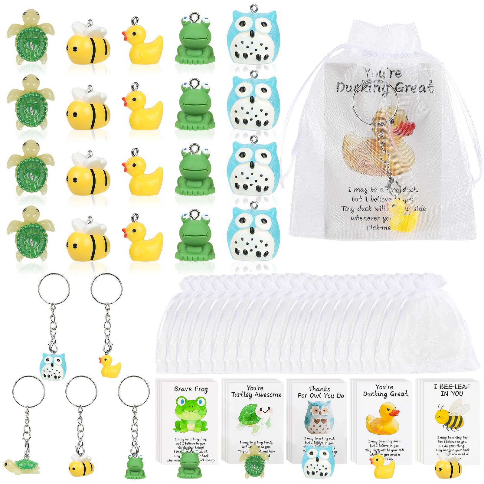 20 Set Mixed Animal Thank You Staff Gifts, Employee Appreciation Bulk for Coworkers Animal Pun Inspirational Note Cards Resin Ducks Turtles Owls Bee Inspirational Gift for Office and Teacher