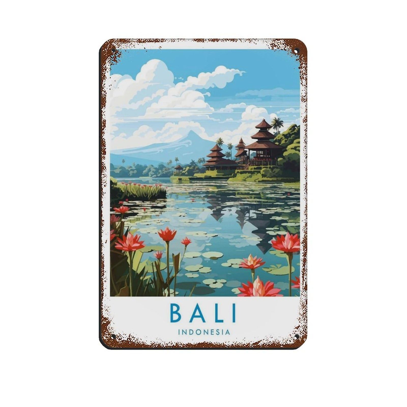 Bali Travel Poster, Indonesia (12) Tin Sign Vintage Metal Pub Club Cafe Bar Home Wall Art Decoration Poster Retro 8x12inch(20x30cm)