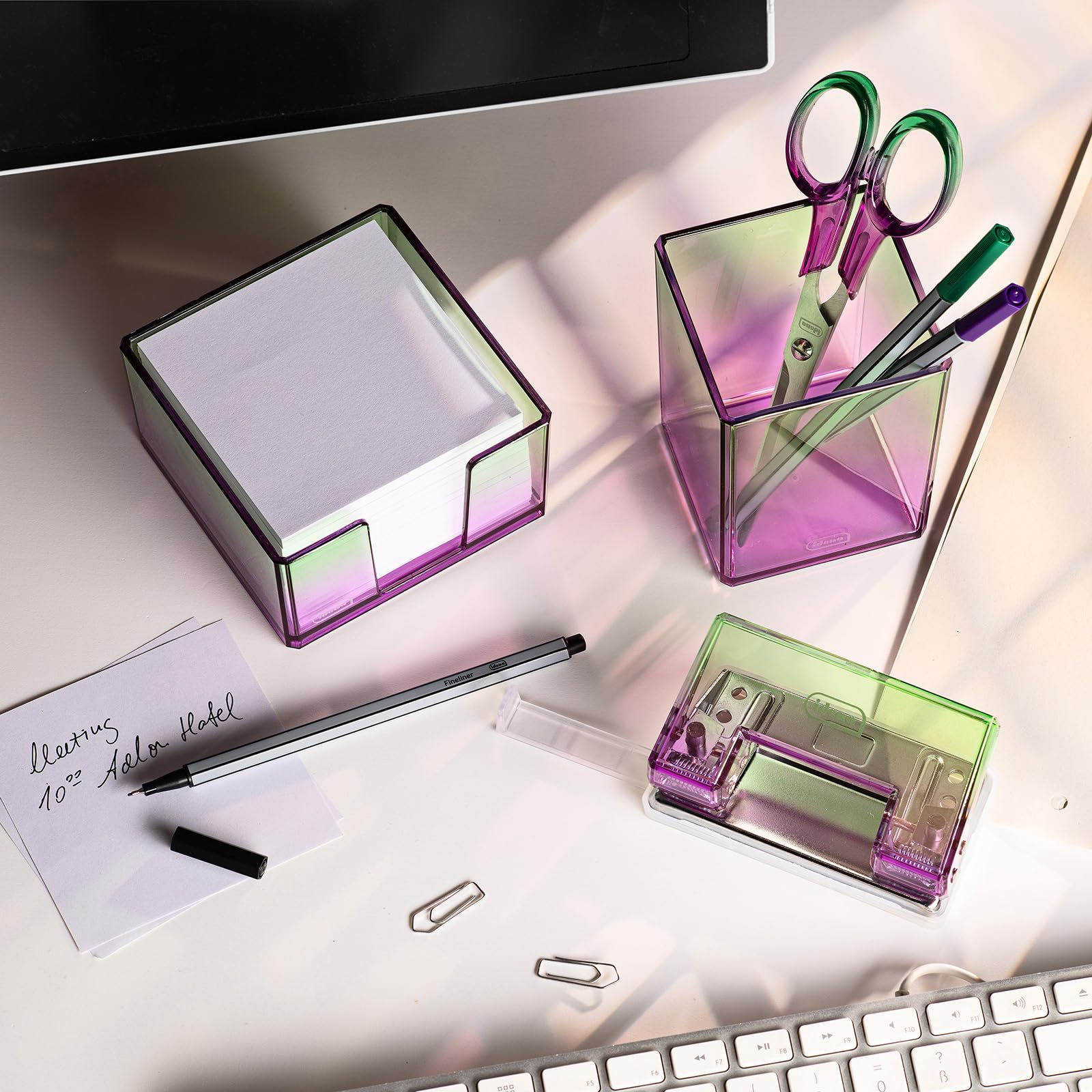 Idena Perforatrice con Guida di Arresto per 10 Fogli, 11,3 x 6 x 5,2 cm, Viola-Verde