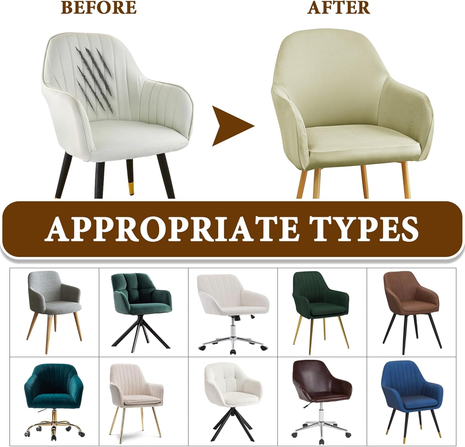 Modern Stretch Curved Back Dining Chair Covers with Armrest Office Desk Chair Covers for Vanity Accent Dining Room Chairs Covers Slipcovers with Arms Swivel Armchair Protector