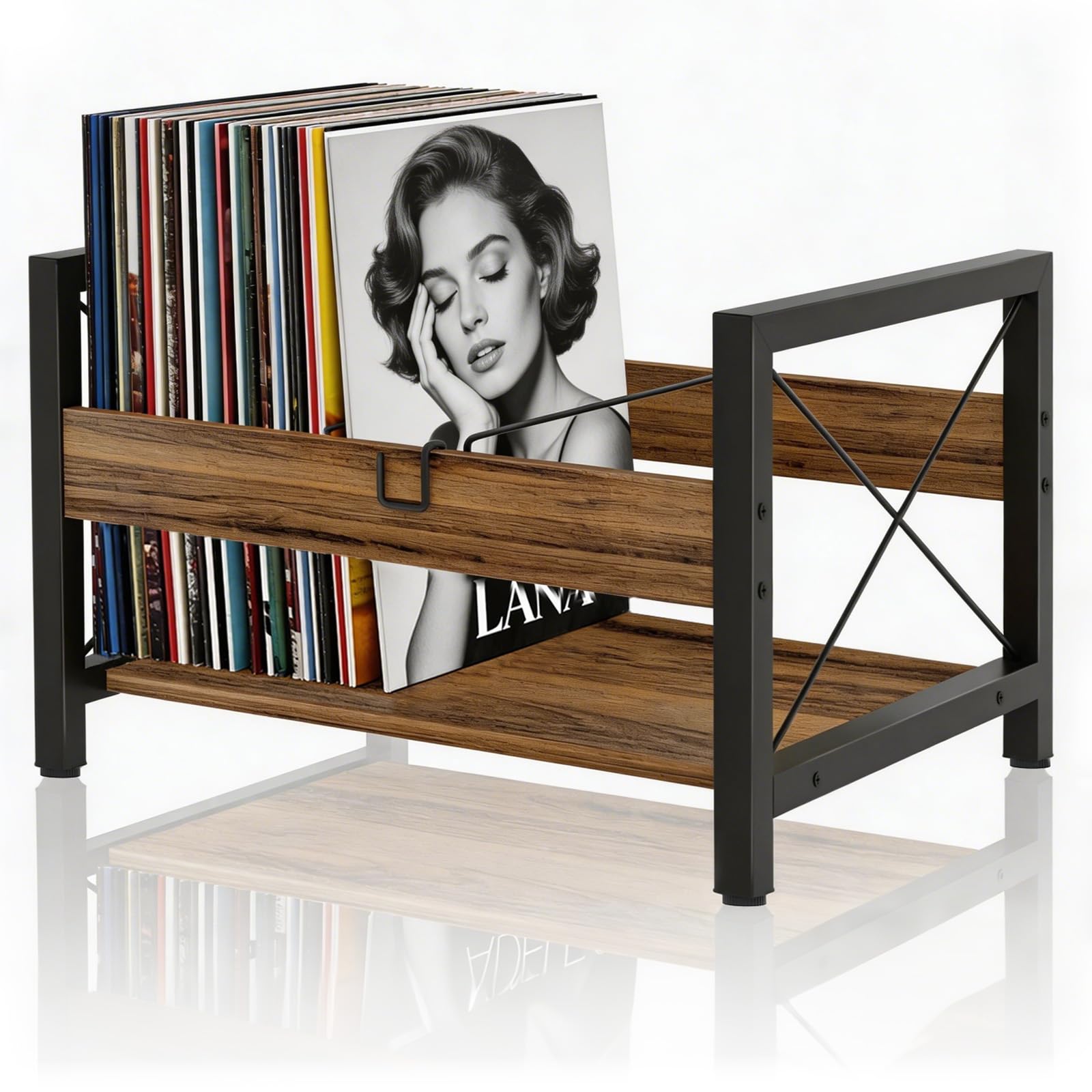porta vinili per 100+ dischi in vinile, porta cd da tavolo e terra, stile retrò organizzatore di legno per la tua raccolta, 37 x 44 x 26.8 cm