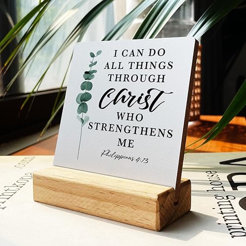 Miniatura 24 de Letrero de madera con versículos bíblicos con texto en inglés "Country Be Still and Know That I am God", decoración de escritorio cristiana