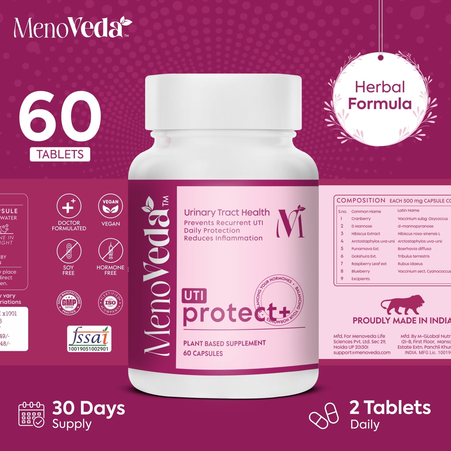 Menoveda UTI Urinary Tract Capsules with Cranberry for Women 1