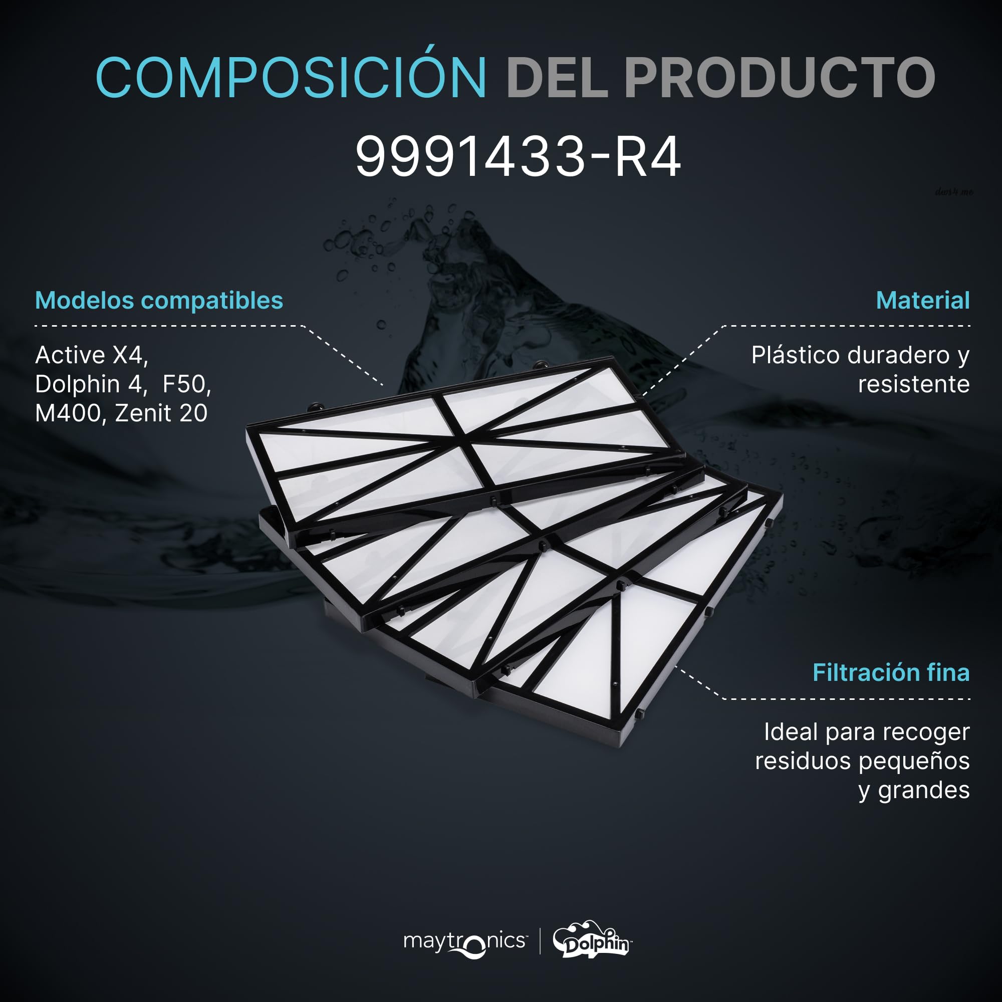 Dolphin Piezas de Recambio Originales - Paneles Filtro Fino (Pack de 4) - Ref. Maytronics: 9991433-R4