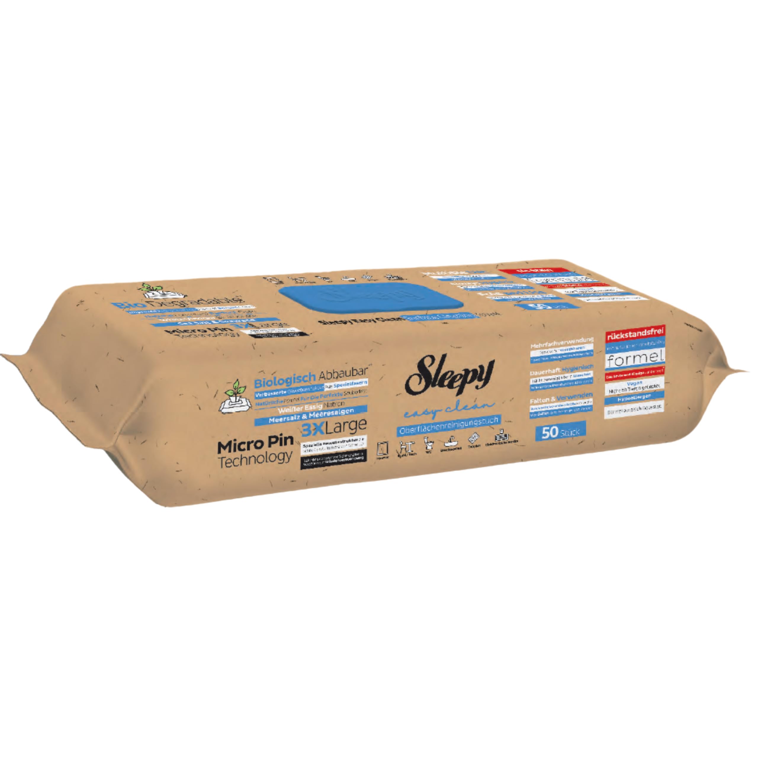 Sleepy Easy Clean Biodegradable Surface Cleaning Wipes – 50 XL Wipes, Sea Salt & Seaweed Scent, Micro Pin Technology, Eco-Friendly Formula