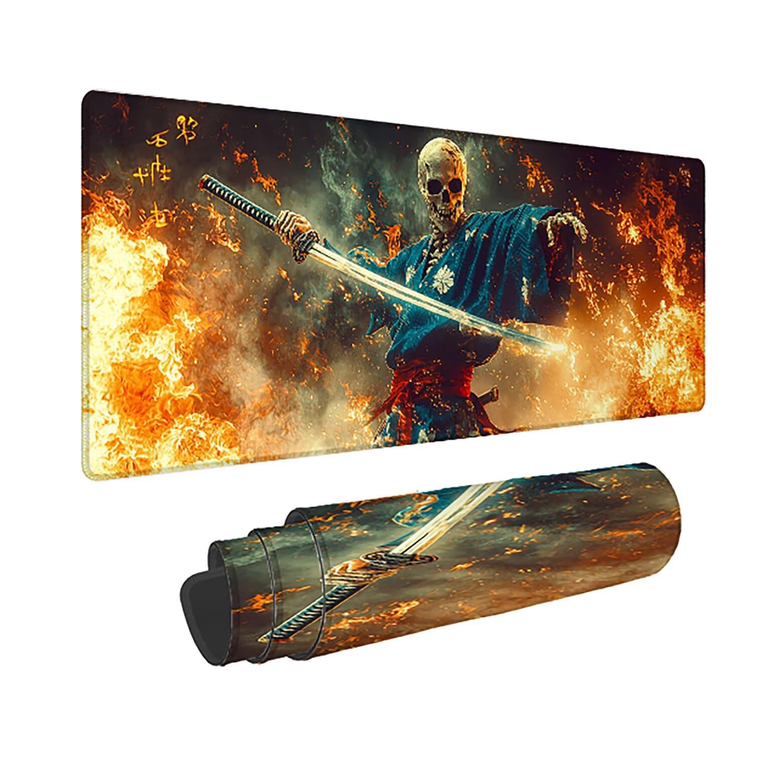 Podkładka pod mysz XXL retro szkielet podkładka pod mysz do gier - 1400 x 600 x 3 mm - podkładka na biurko z antypoślizgową gumową podstawą, podkładka pod mysz z wszytymi krawędziami do komputera PC