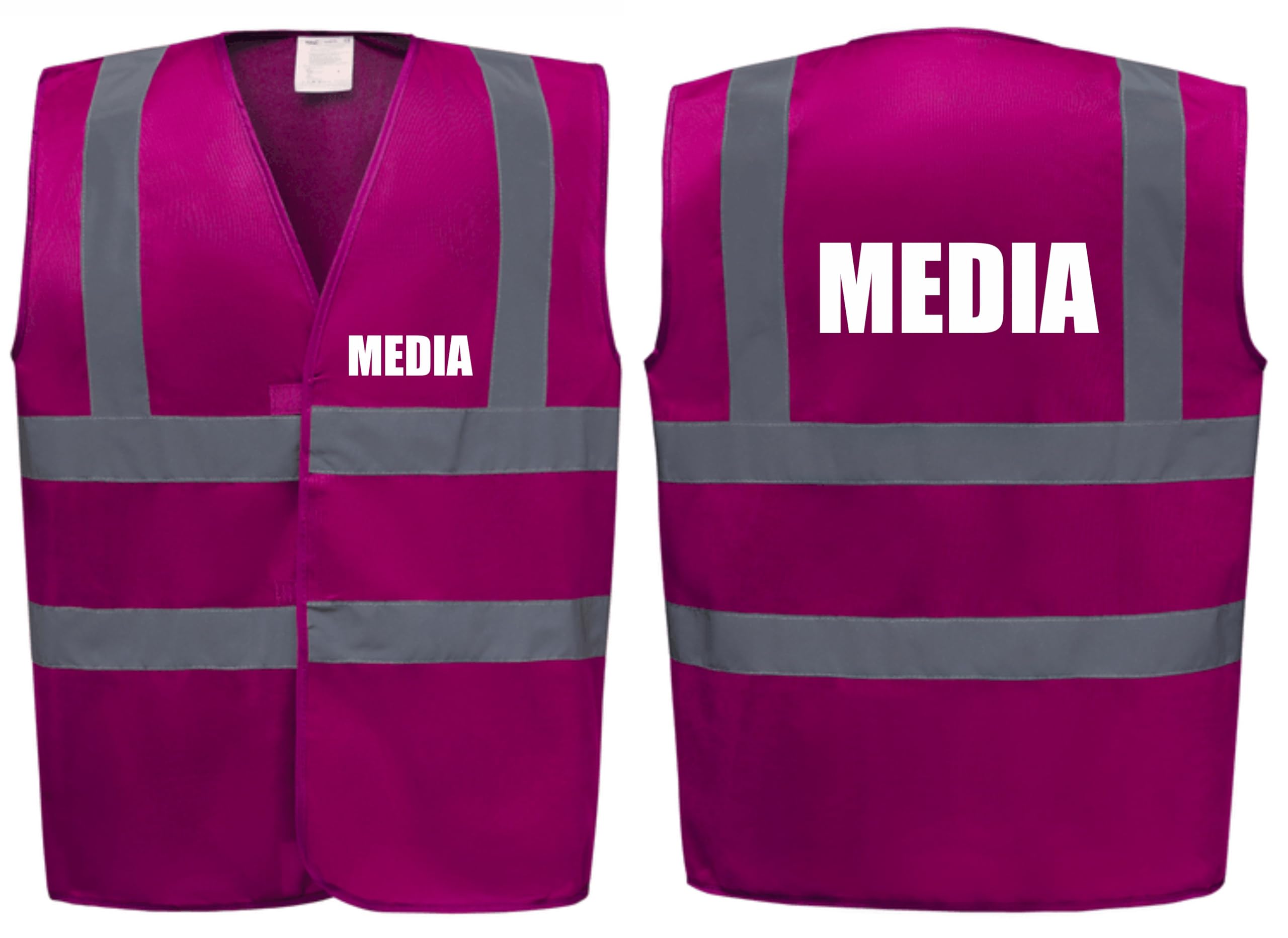 Brook Hi Vis Premium Safety Vest - MEDIA Printed Front & Back, Event Management High Viz Waistcoat, Available in 14 Colours, Festivals (Raspberry, Small)