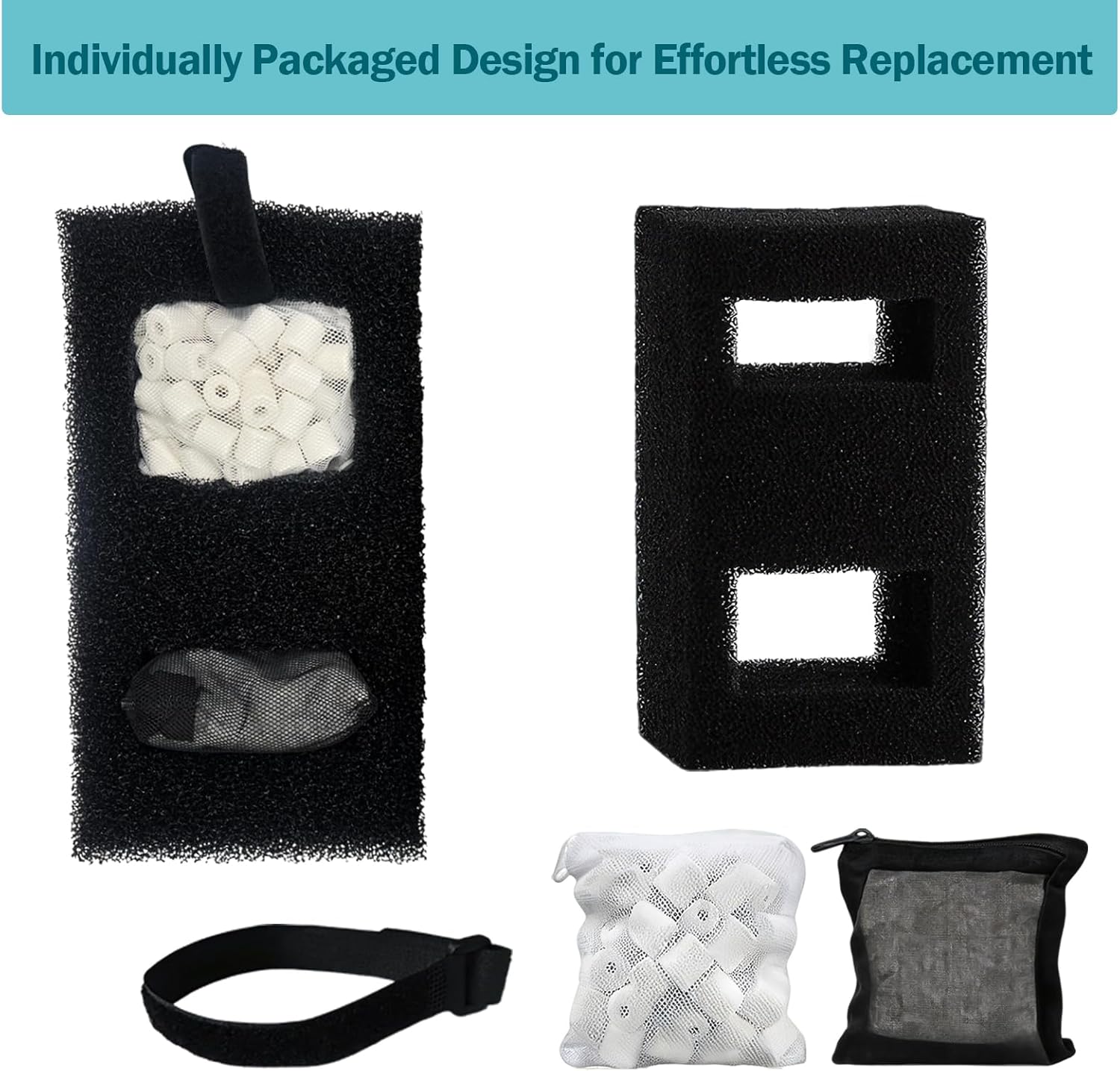 Premium Filter Media Replacement Kit | Compatible with Fluval SPEC, EVO, Betta & Flex Desktop Aquariums | 2 Sets: 2 Carbon Refills, 2 Foam Filters, 2 Ceramic Rings, 1 Filter Cord