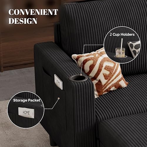 Miniatura 6 de Sofá modular tapizado y sofás, sofá de 3 asientos en forma de L de 78 pulgadas para sala de estar, apartamento, salón, dormitorio, fundas lavables