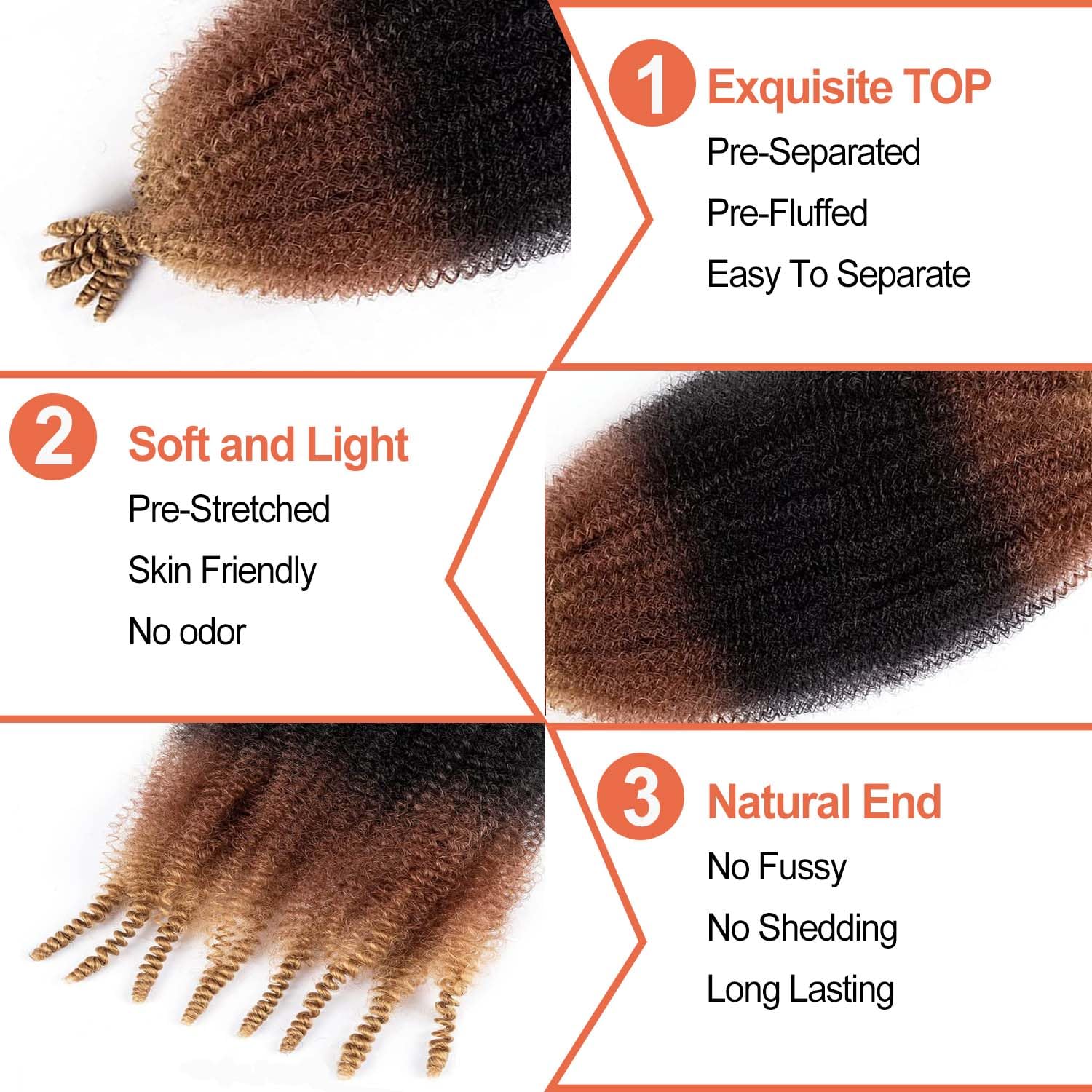 Afro Twist Hair 24Inch Springy Afro Twist Hair 6Packs Pre Fluffed Marley Twist Braiding Hair Spring Twist Hair for Women (1B/30/27#, 24 Inch)