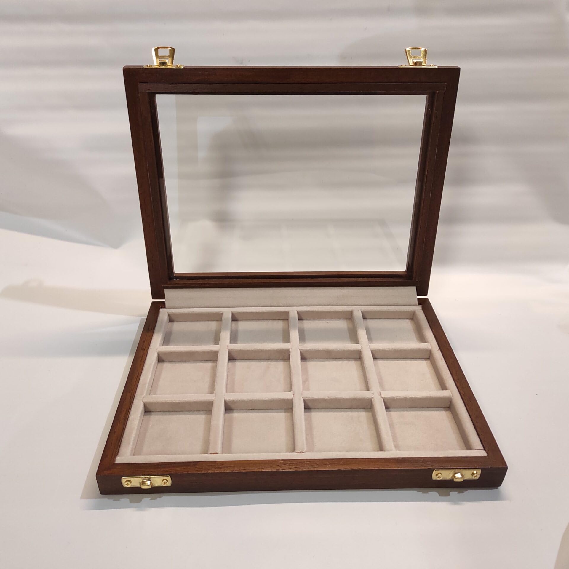 Caja para Monedas y medallas de colección en Madera y Terciopelo, 4 configuraciones de Compartimentos, Hecha a Mano en Italia, Personalizable