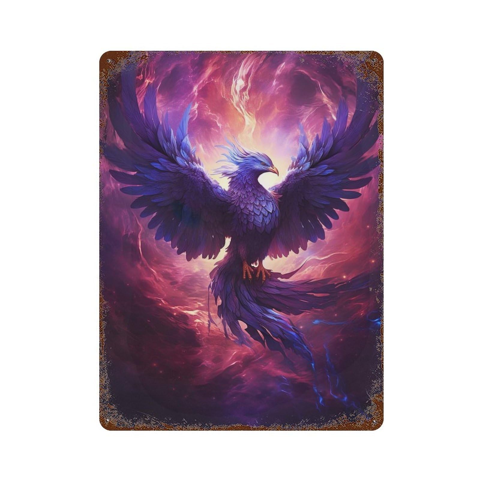 Mystical Phoenix Bird Weathered Tin Sign 15.7"x11.8", Shabby Chic Decor for Garage, Pub Or Kitchen