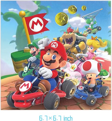 Miniatura 5 de Mario Party Supplies 41 El paquete incluye 20 platos, 20 servilletas, 1 mantel para decoración de fiesta de cumpleaños de Mario