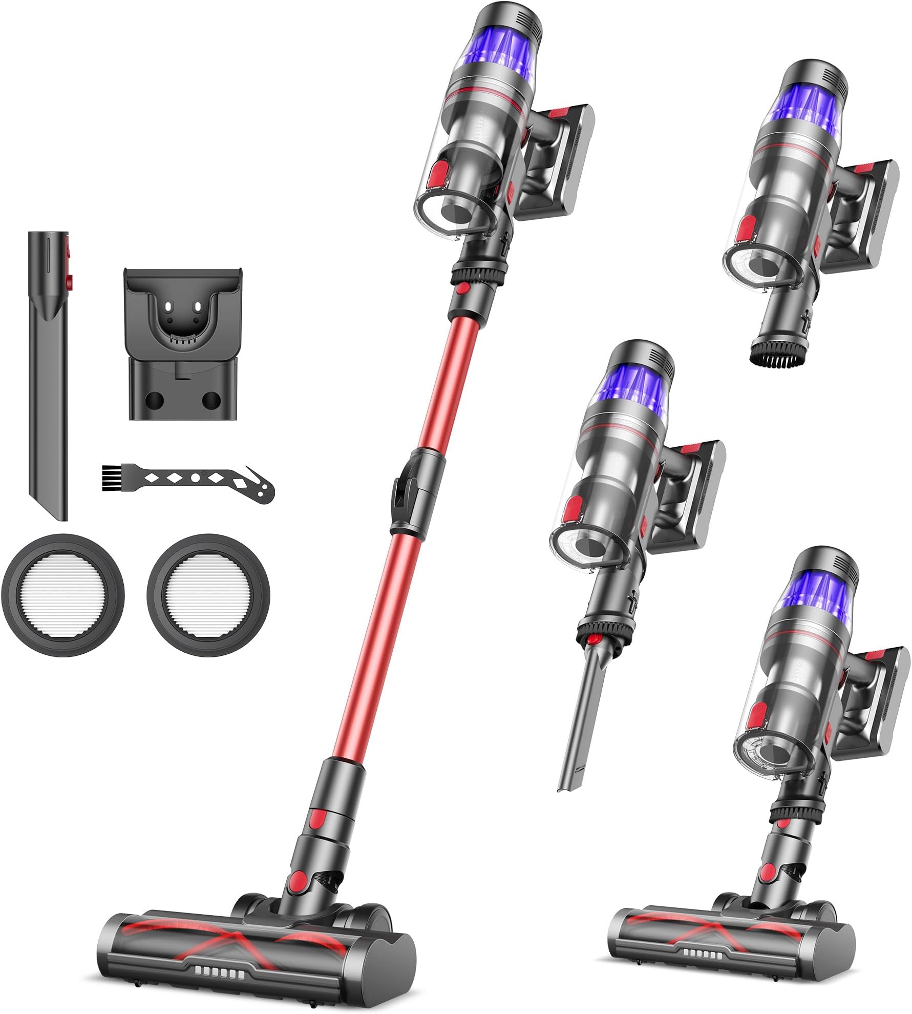 Ultenic U16 Cordless Vacuum Cleaner 50,000Pa Suction, Foldable Design, Tangle-Free Brush, 60 Mins Runtime, LED Dust Detection,Lightweight Stick Vacuum, for Hard Floors, Carpets & Pet Hair-Red&Black