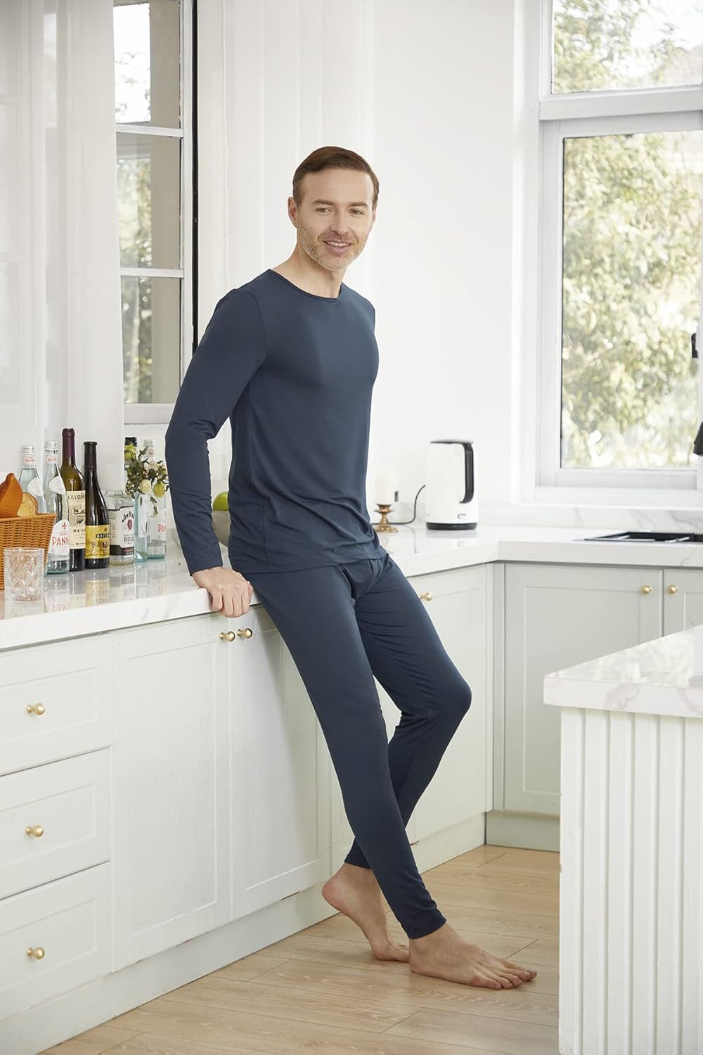 YIMANIE Men's Thermal Underwear Set Long Johns Ultra Soft Top and Bottom Cement Gray at  Men’s Clothing store