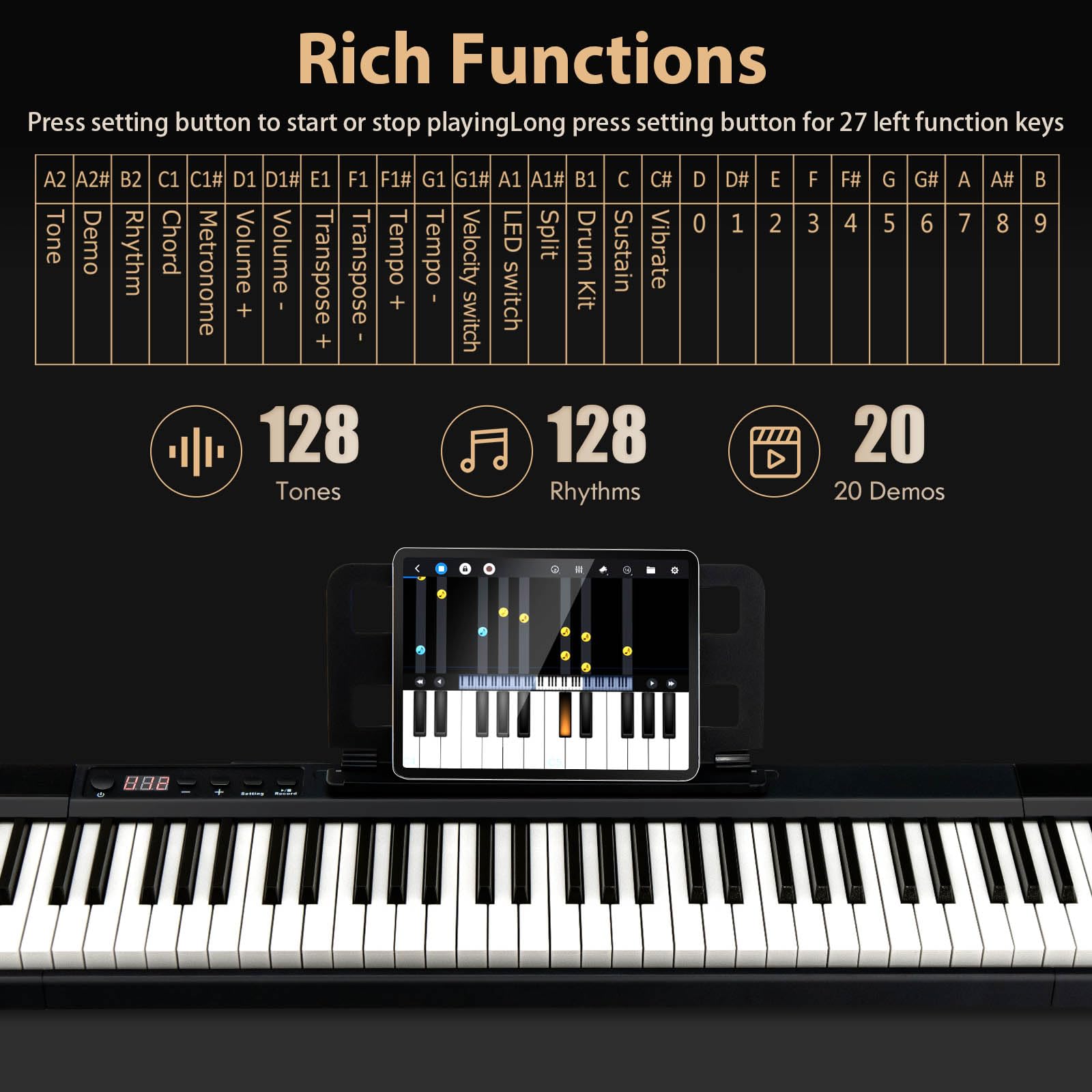 KOMFOTTEU Piano Numérique 88 Touches, USB/Bluetooth, Sac de Rangemen