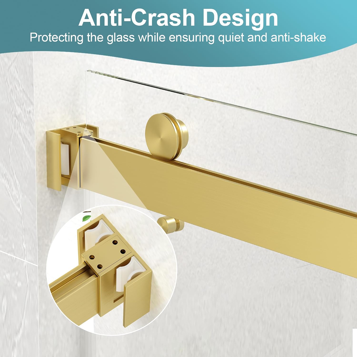 KPUY Frameless Shower Door, 55-60" W x 76" H Double Sliding Glass Shower Door, 1/4" (6mm) Thick Tempered Clear Glass with Explosion-Proof Film Nano Coating, Brushed Gold