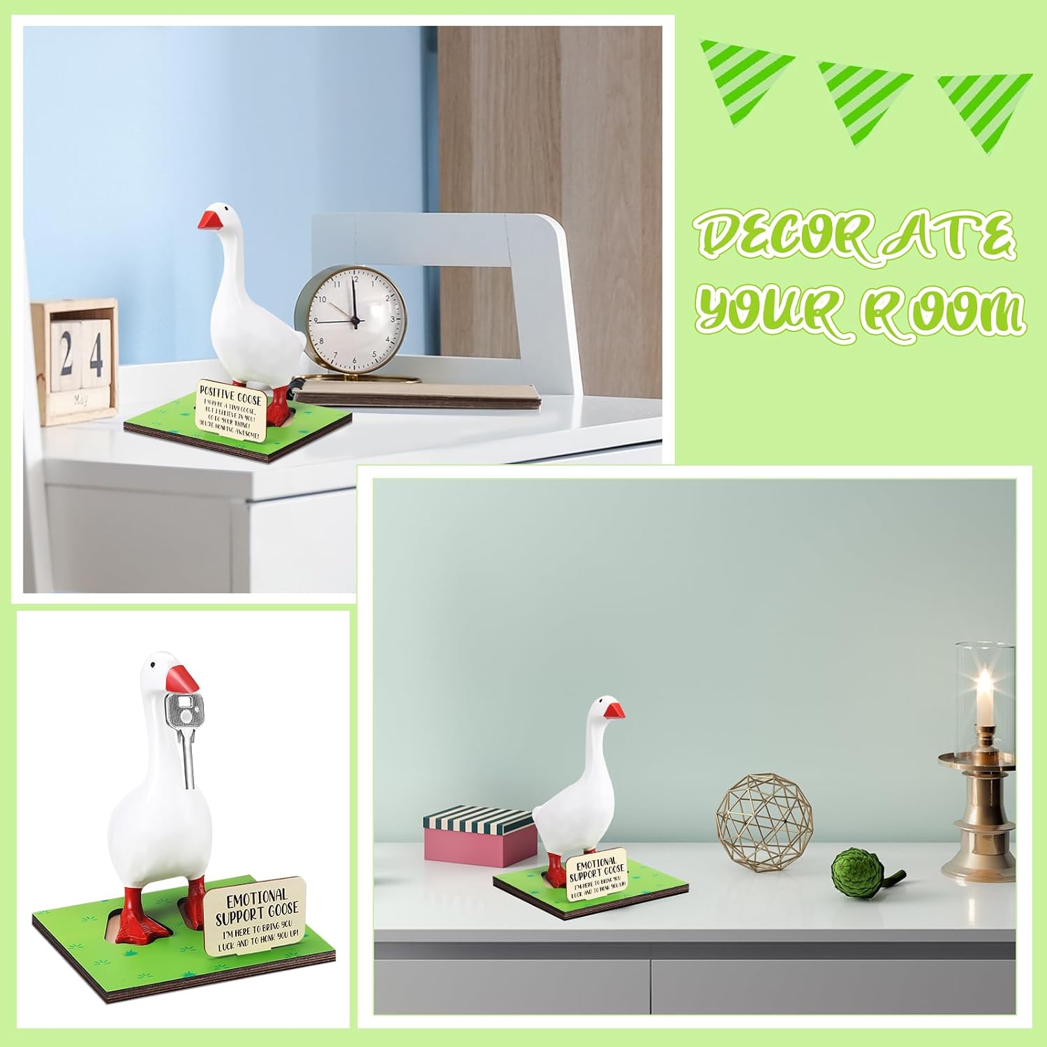Relaxweex 10 Pcs Magnetic Goose Key Holder Wooden Base with Interchangeable Signs Writable Signs Chalk Accessories for Magnetic Key Holder Cute Resin Statue Decor(Goose Not Included) (Positive)