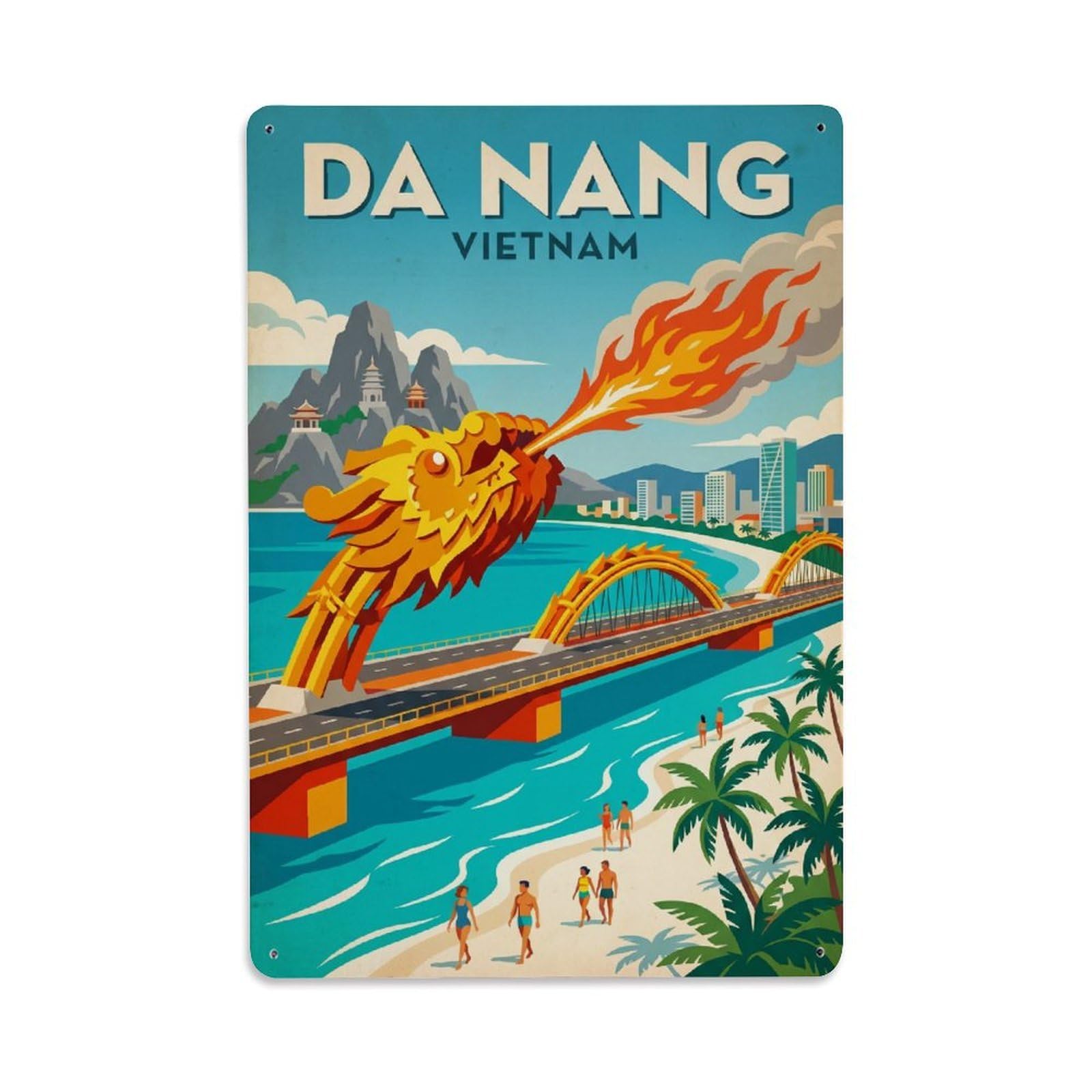 Metal Tin Sign Vietnam Da Nang Vintage Travel
