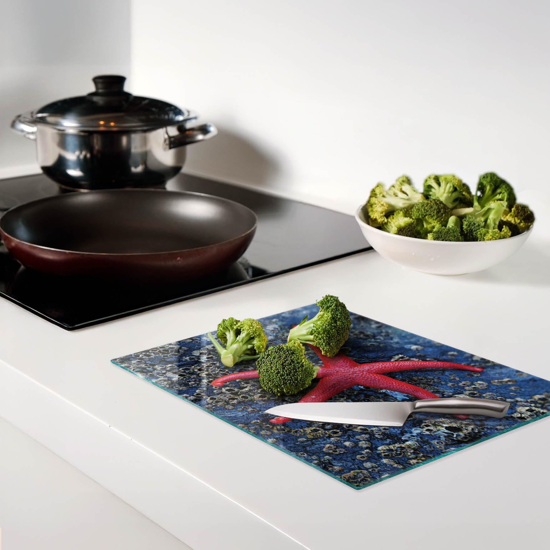 Multifunzione: Tagliere in vetro e coperchio 40x30 cm Stella marina rossa