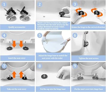 Wttfc Modern Bathroom Square Toilet,White Soft Close Square Toilet Seat,Simple Top Fixing, with Quick Release for Easy Clean, Adjustable Hinges,PP,Square B [Energy Class A]
