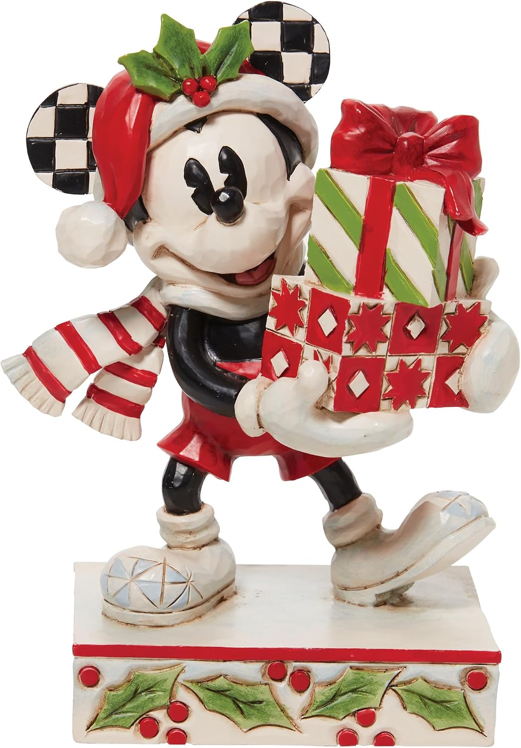 Enesco Jim Shore Disney Traditions Mickey Mouse Holding Stacked Presents Figurine, 4.5 Inch, Multicolor