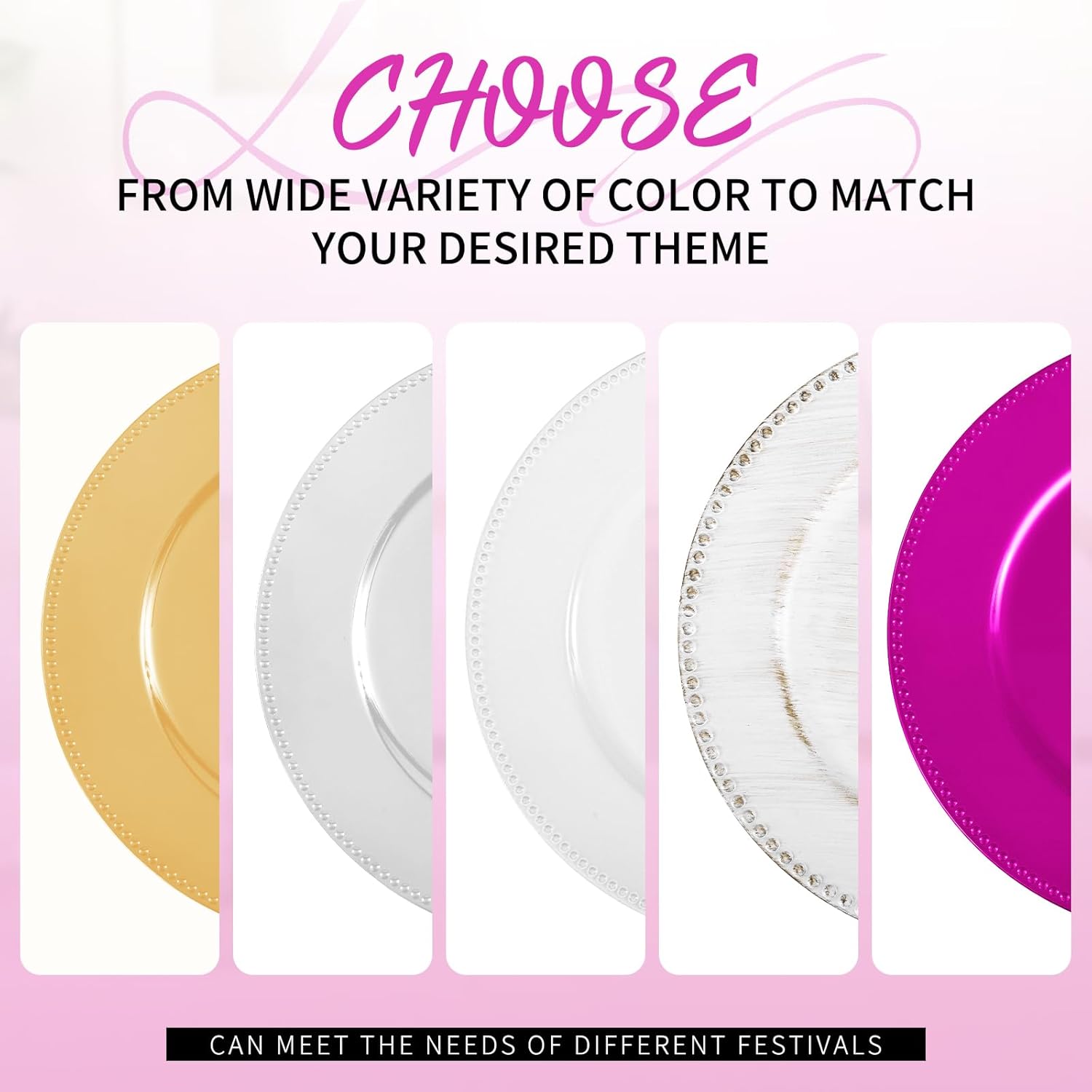 YMHPRIDE 60 Pack Hot Pink Plastic Reusable Dinner Charger Plates, 13'' Round Beaded Chargers Plates Vintage Table Decoration for Elegant Dining - Ideal for Weddings and Formal Events