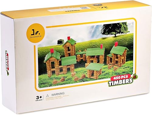 Miniatura 6 de SainSmart Jr. Juego de 450 piezas de cabaña de madera para niños pequeños, kit de construcción clásico STEM con bloques de troncos de madera