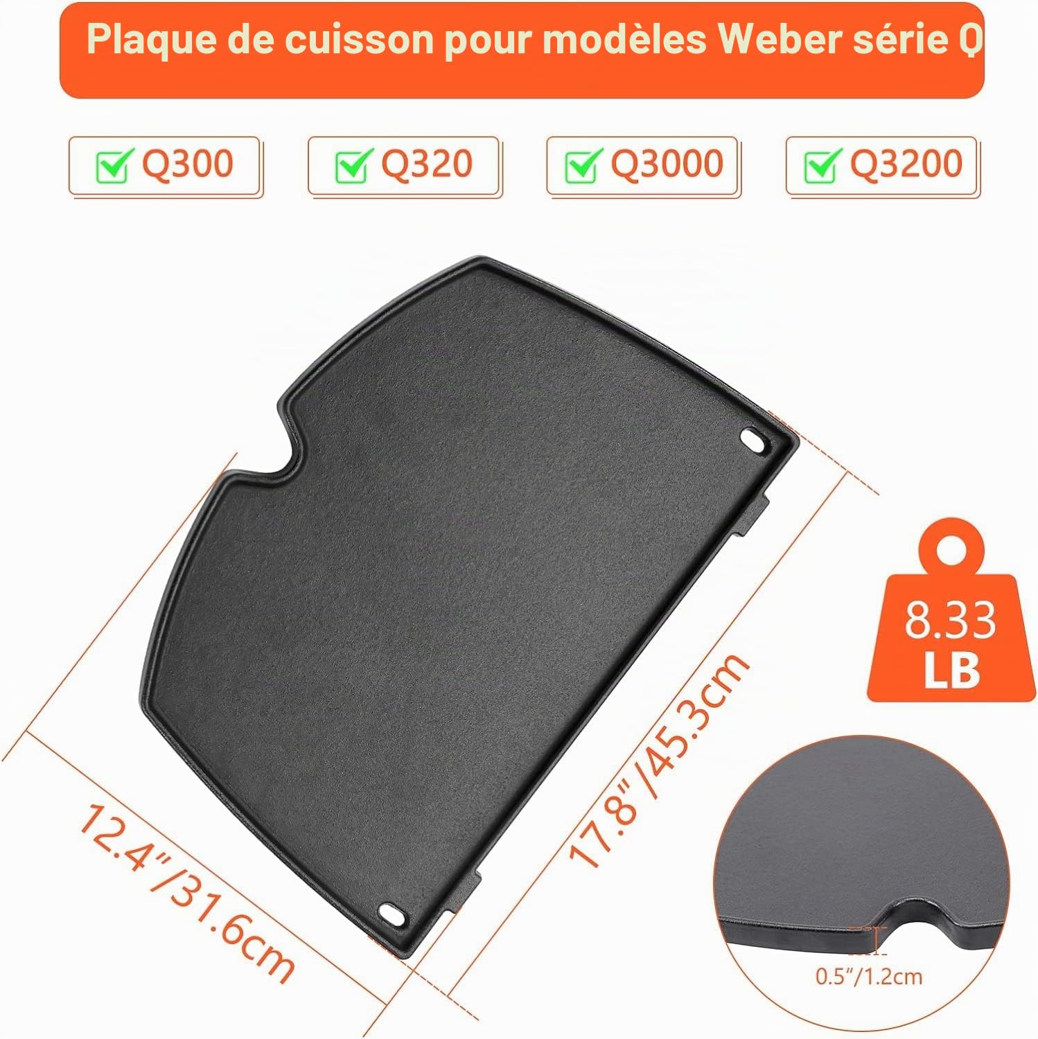 GFTIME Plaque en fonte 6560 pour Weber Q 300, Spirit, Genesis et Summit
