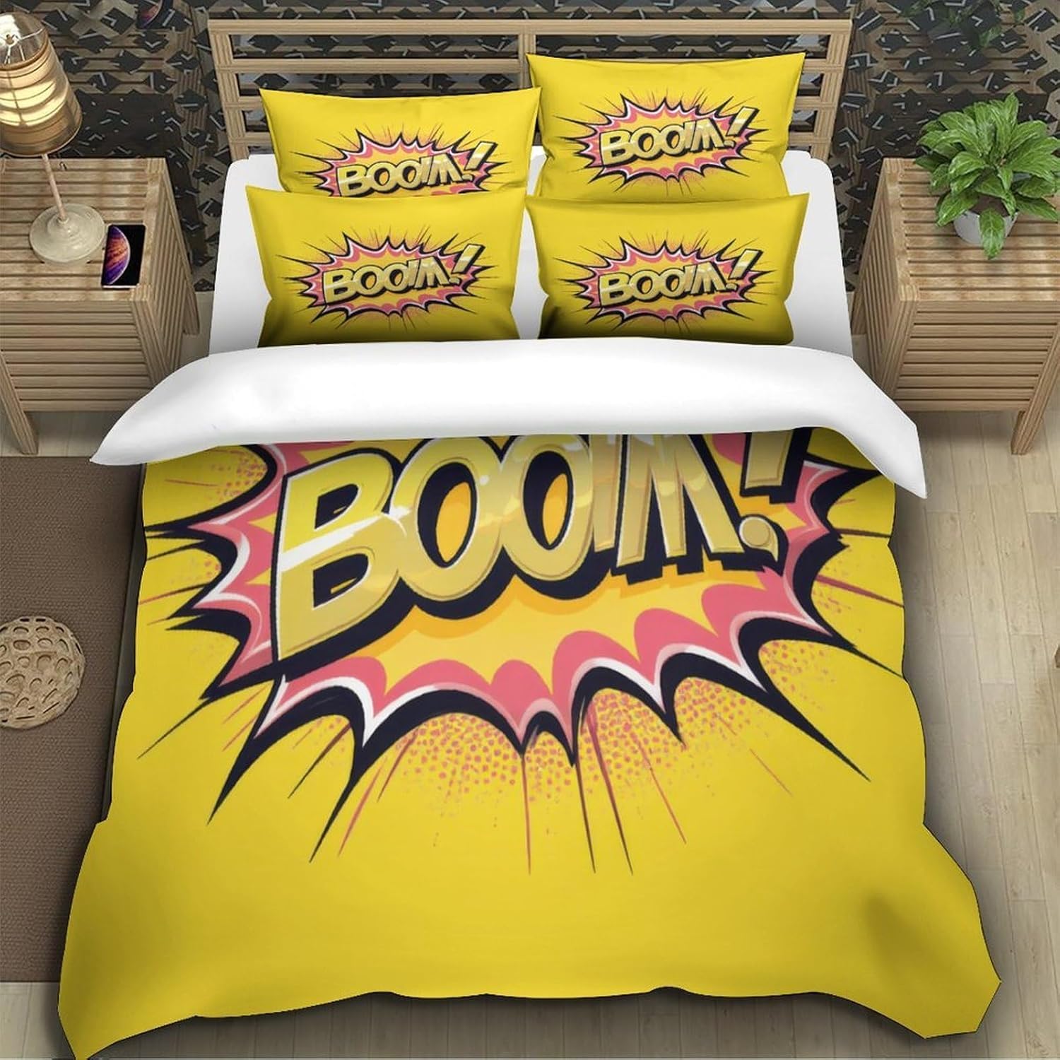 Funda Nordica Cama 135/150 ¡Bum! Ropa de Cama 3D Arte Pop 3 Piezas Suave Transpirable Microfibra Funda Nórdica 240x220 cm y 2 Fundas de Almohada 50x75 cm C.2589