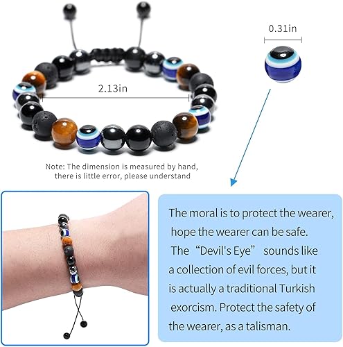 Miniatura 4 de Pulsera contra el mal de ojo para hombre, pulsera de protección múltiple, obsidiana y ojo de tigre, piedra volcánica de hematita, alivia el estrés,