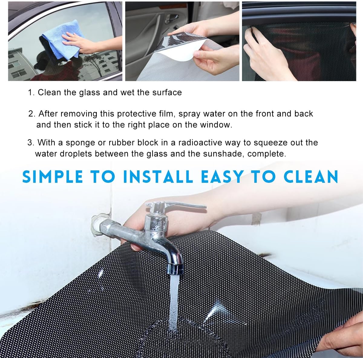 Ziciner 4 PCS Car Side Window Sunshade, 16.5"×15" Auto Side Window Static Cling Film Sticker Blocks Sun & Heat, Washable Reusable Vehicle Sun Shade Films, Car Accessories