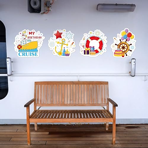 Miniatura 6 de 4 piezas magnéticas de cumpleaños para decoración de crucero con texto en inglés My Birthday Cruise Door Magnet Ship Door Decor for Car Nevera,