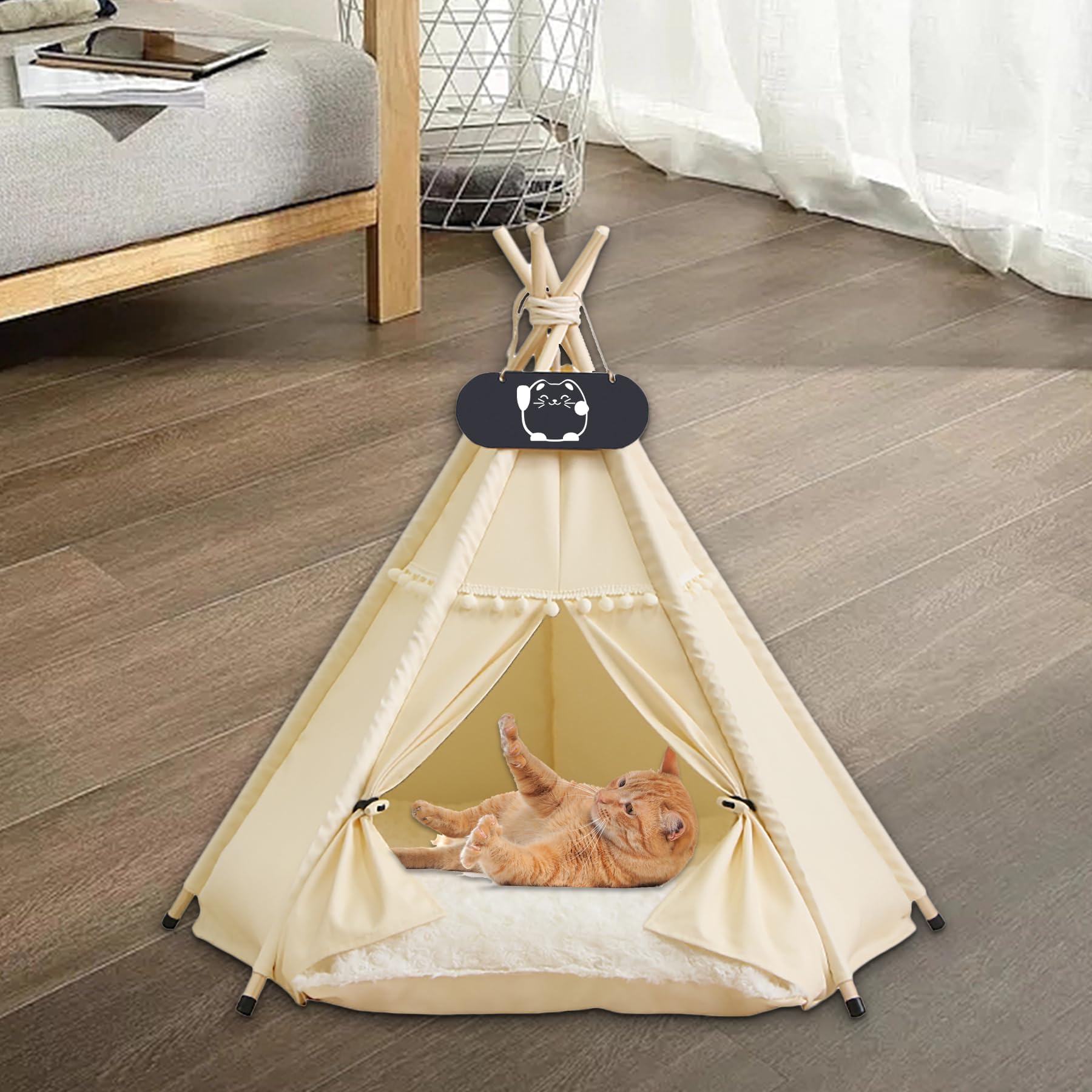 LINCYS Tipi pour Chien, Tente pour Chien, Tente tipi pour Animaux de Compagnie, Tente Lavable pour Chiot pour Animaux de Compagnie pour l'intérieur, Tente de lit avec Coussin Double Face,A,M