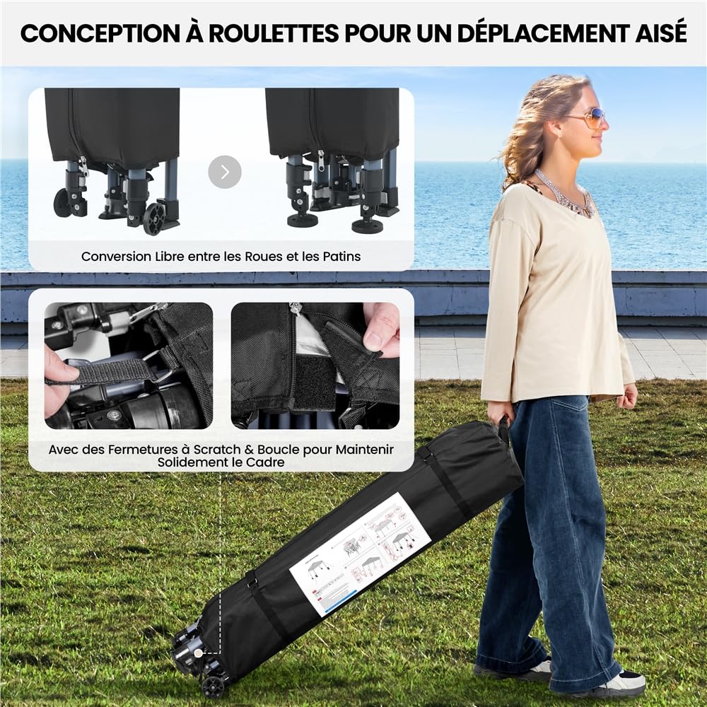 Yaheetech Tonnelle de Jardin 3x3, Tente d'Extérieur Pop-up UV 50+ avec Sac de Transport à roulettes Blanc