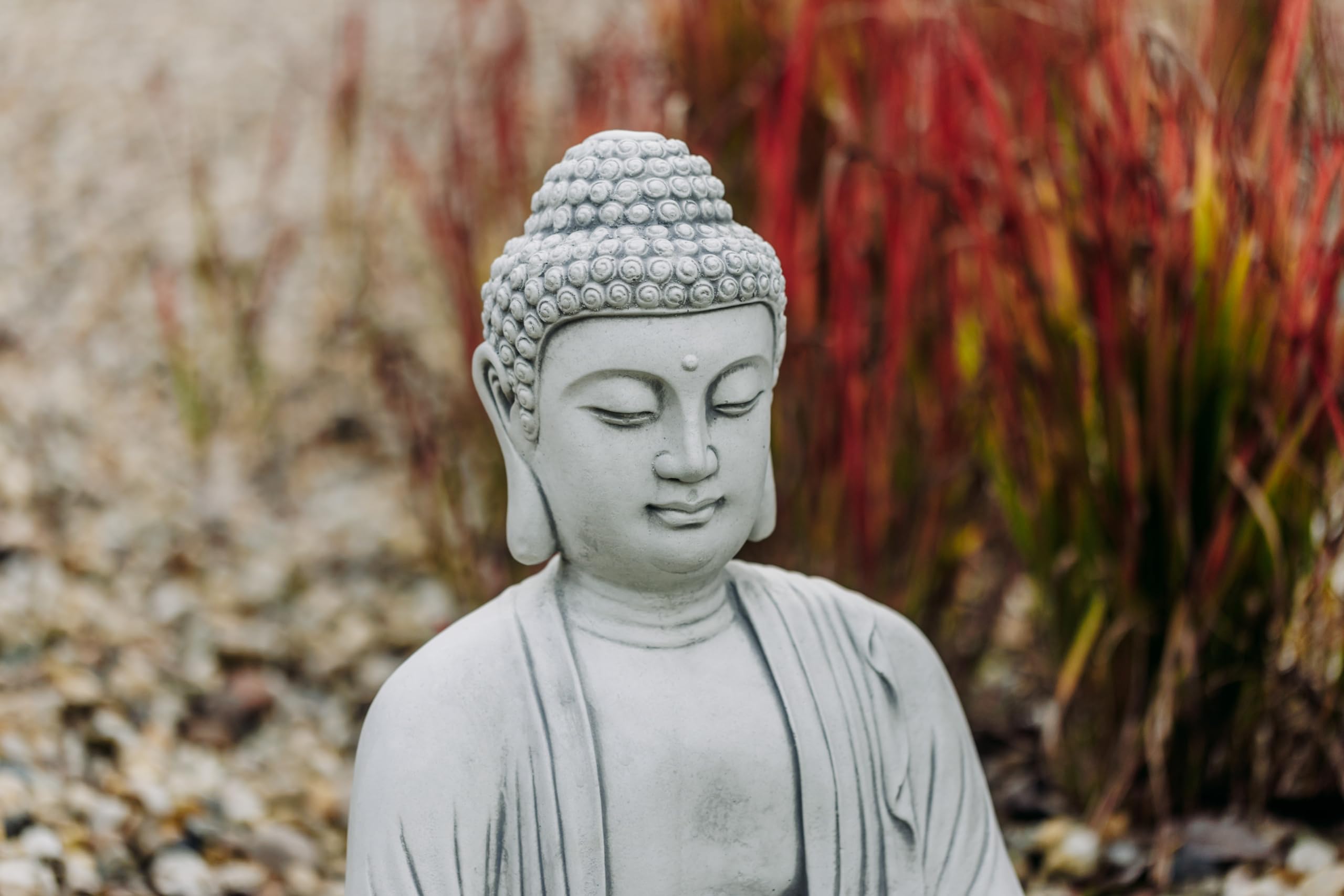 gartendekoparadies.de Statue de Bouddha Gardien du Temple Statue en Pierre Hauteur 56 cm 39 kg Gris Résistant au gel en Pierre pour Extérieur