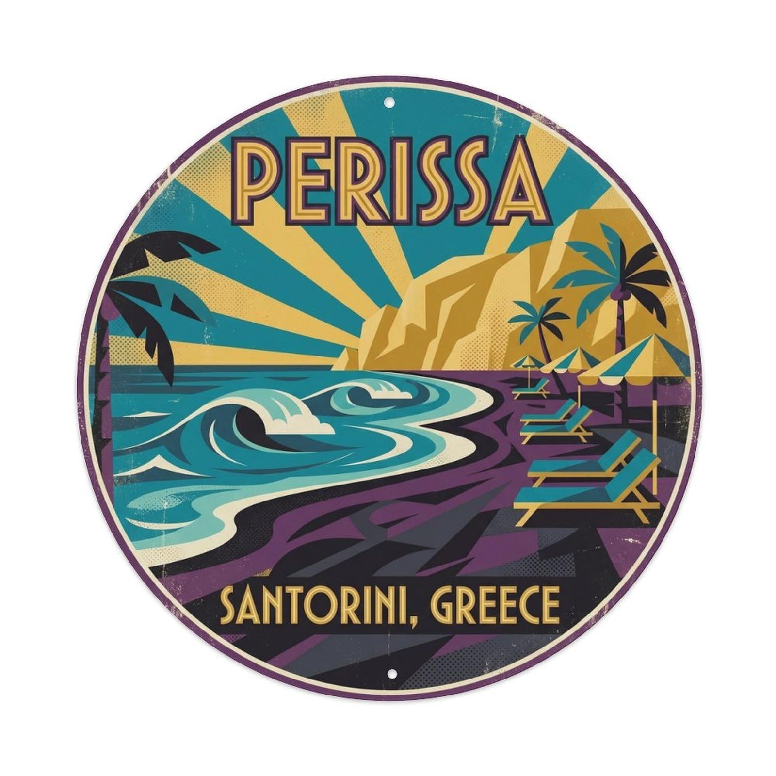 Perissa Beach Volcanic Sand Santorini Greece Caldera Metal Tin Sign
