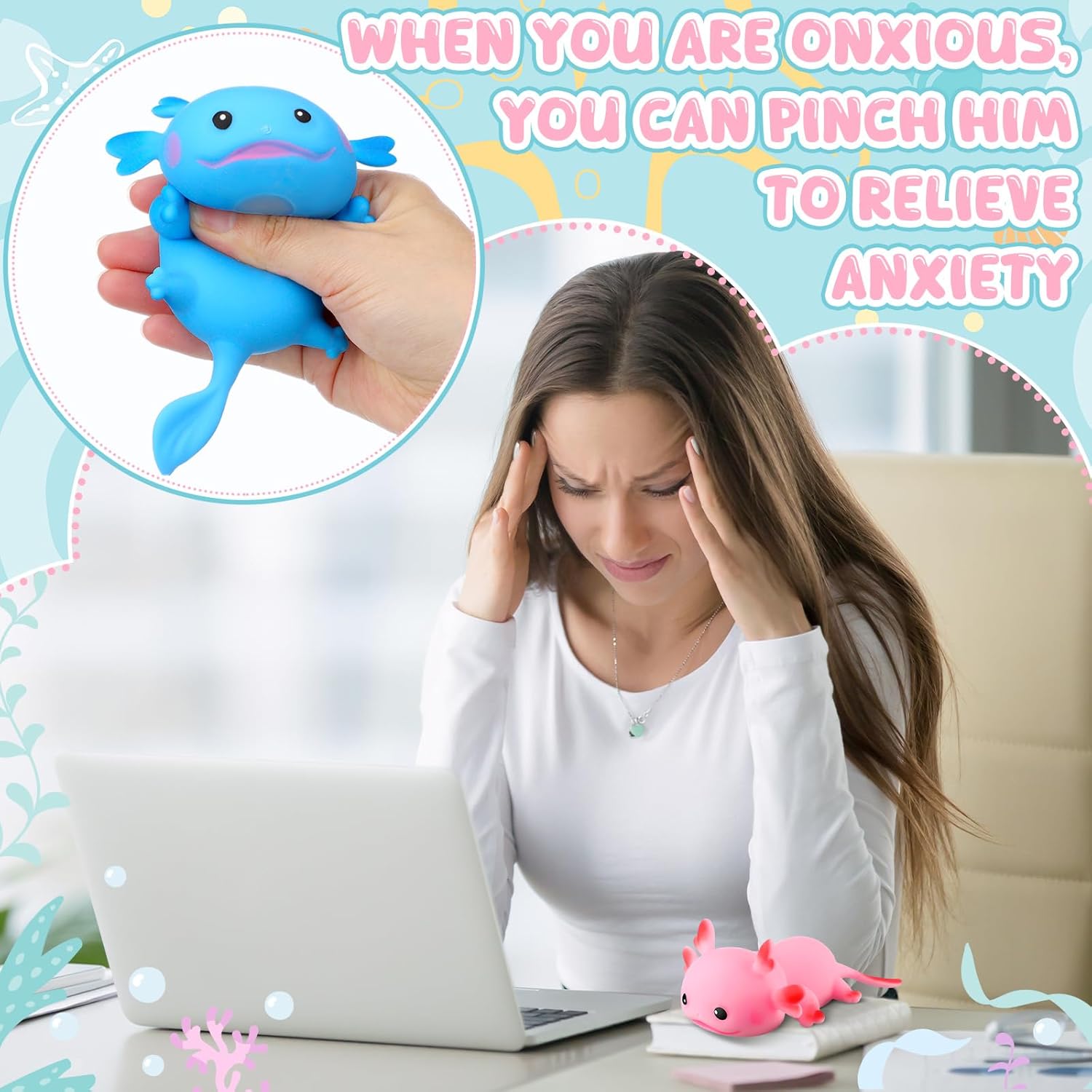 Meooeck 24 Pcs Axolotl Stress Balls Mini Axolotl Party Favors Cute Squeeze Fidget Animal Ball Fun for Valentine's Day Exchange Gift Easter Basket Stuffers Party Office Anxiety Stress Relief - Image 2