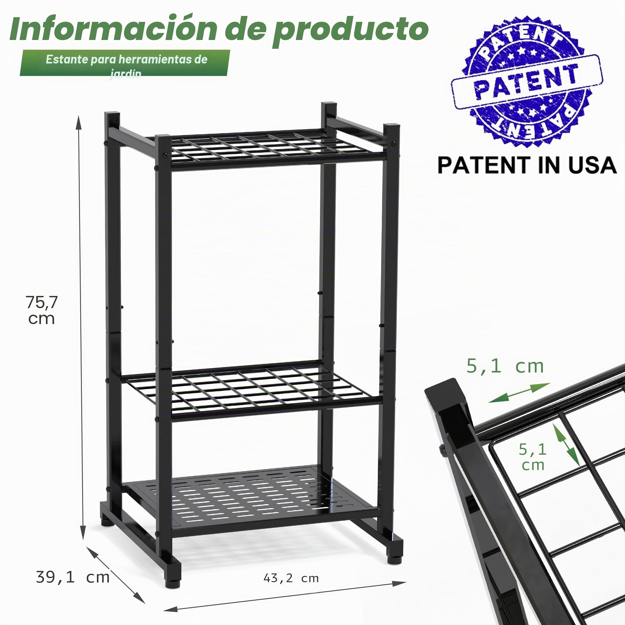 Organizador de herramientas de jardín, estante de torre de herramientas de patio para organización y almacenamiento de garaje, hasta 35 herramientas/rastrillos/escobas, soporte de acero resistente