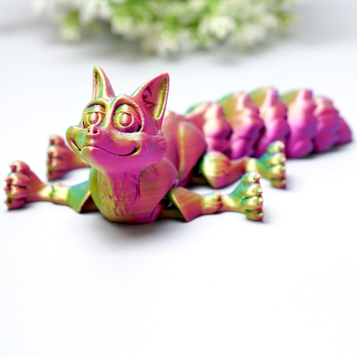 3D Printed Fox Model,Flexible Realistic Articulated Animal Fidget Toys,Mystery Figurines Gifts for Easter,Executive Desk Funny Décor and Festival Collectible,Easter Basket Stuffers (RYB)