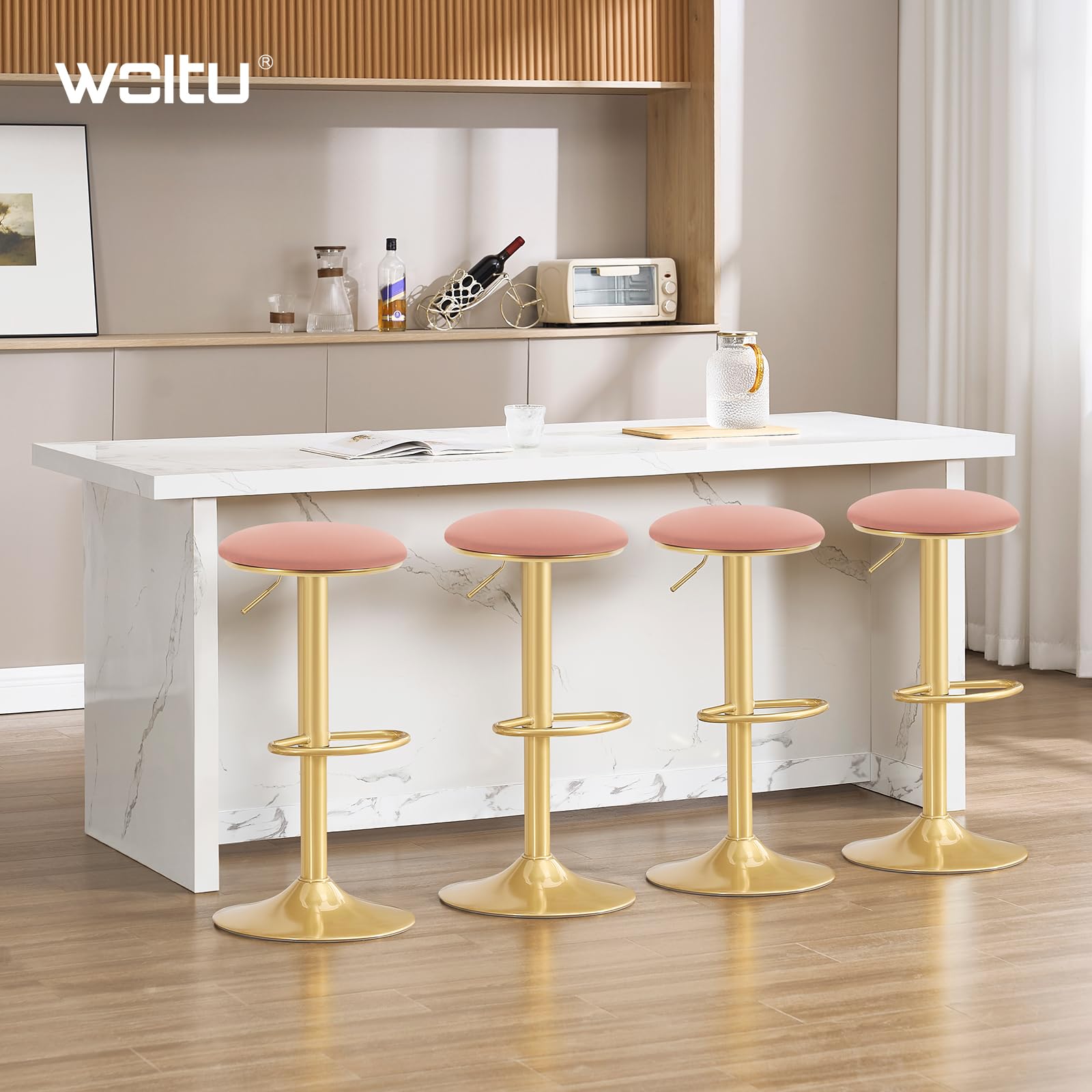 WOLTU Taburetes de Bar Juego de 2 con Reposapies Terciopelo, Rosa