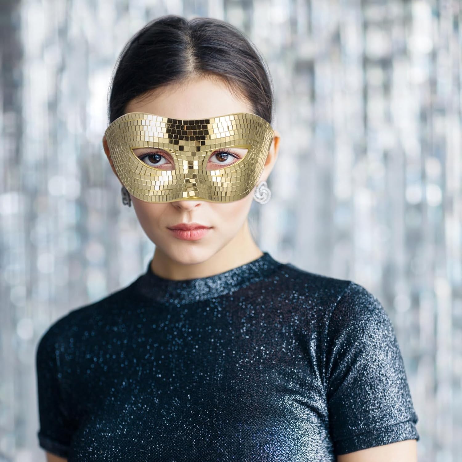 Alipis Disco Ball Glitter Mask Mirror Mask Shiny Music Mask Cool Masks Halloween Masquerade Half Face Mask Mardi Gras Sparkly