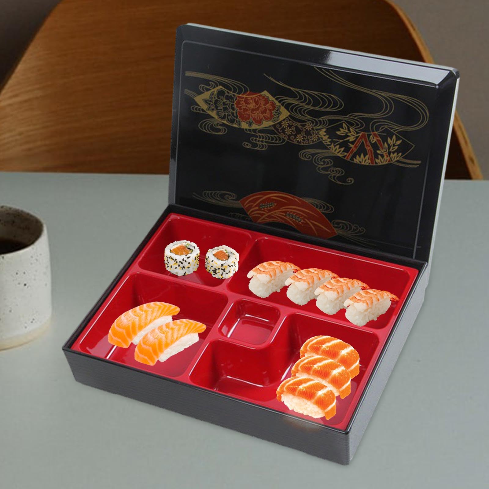 Bento Japonais Plateau Repas Boîte Compartiments Couvercle Fermeture Sécurisée Matériau Solide Adapté pour Dîner Maison Bureau Restaurant, Style b