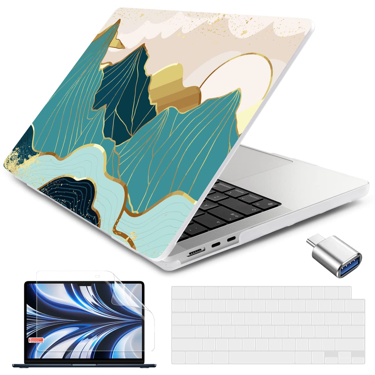 Batianda for New MacBook Air 13.6 inch Case with M2 Chip 2022 Release Model A2681, Designed Protective Plastic Hardshell & Keyboard Cover & Screen Protector, Mountain Peak