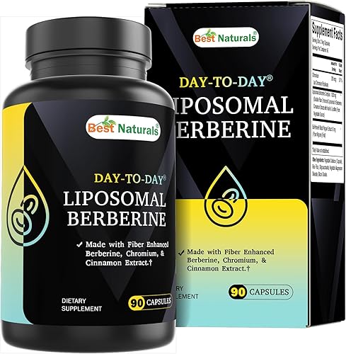 Best Naturals Berberina liposomal diaria de 1200 mg con Bioperine 90 cápsulas vegetales - Hecho con cromo mejorado con fibra, extracto de canela y