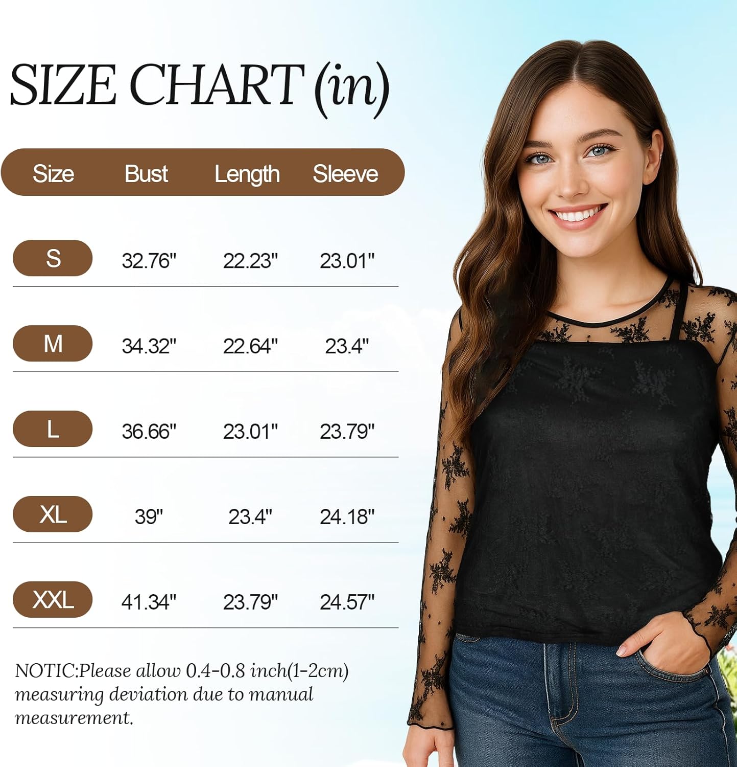 Women's Lace Long Sleeve Tops Sexy Mesh Sheer Crew Neck Shirts Double Layered Going Out Blouse for Club Date Night - Image 6